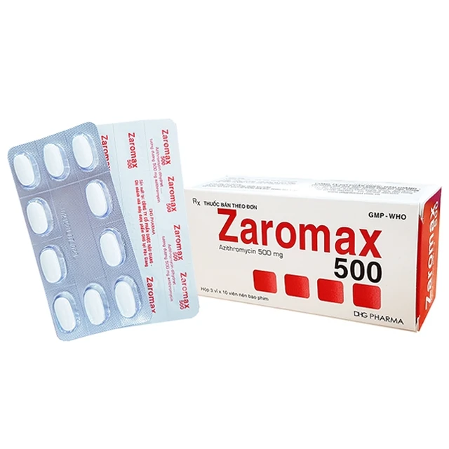 Thuốc Zaromax 500 DHG Pharma điều trị viêm phế quản, viêm phổi (3 vỉ x 10 viên).webp