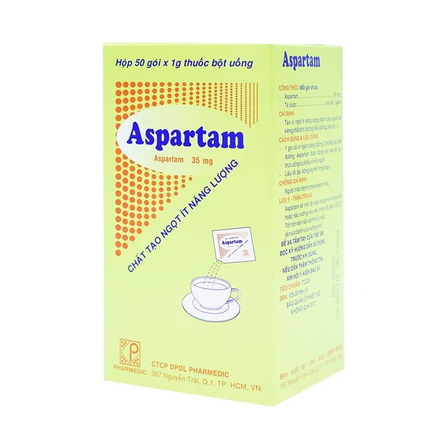 Thuốc bột Aspartam Pharmedic tạo vi ngọt ít năng lượng dành cho người béo phì, tiểu đường (50 gói x 1g).webp