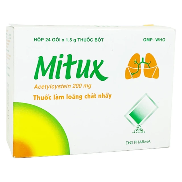 Thuốc bột uống Mitux 200mg DHG Pharma làm loãng chất nhầy đường hô hấp (24 gói x 1,5g).webp