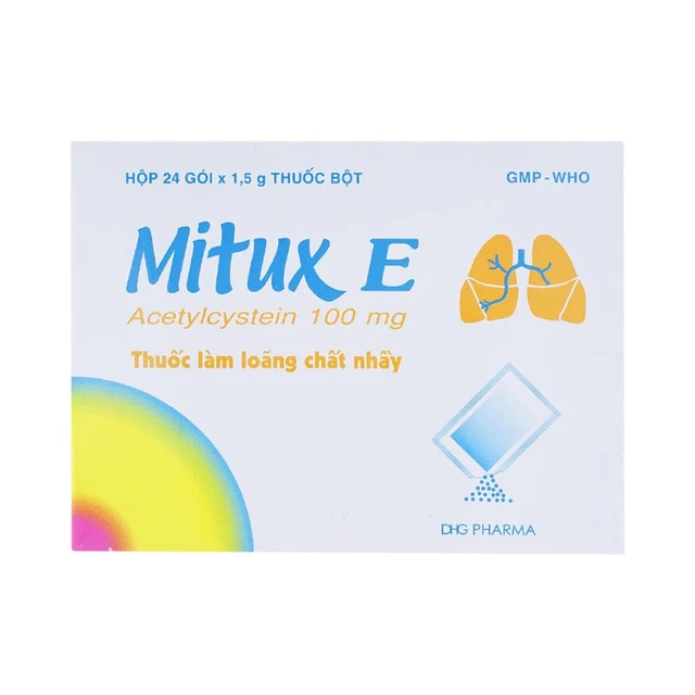 Thuốc bột uống Mitux E 100mg DHG Pharma làm loãng chất nhầy (24 gói x 1,5g).webp