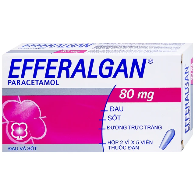 Thuốc đạn Efferalgan 80mg UPSA SAS giảm đau, hạ sốt (2 vỉ x 5 viên).webp