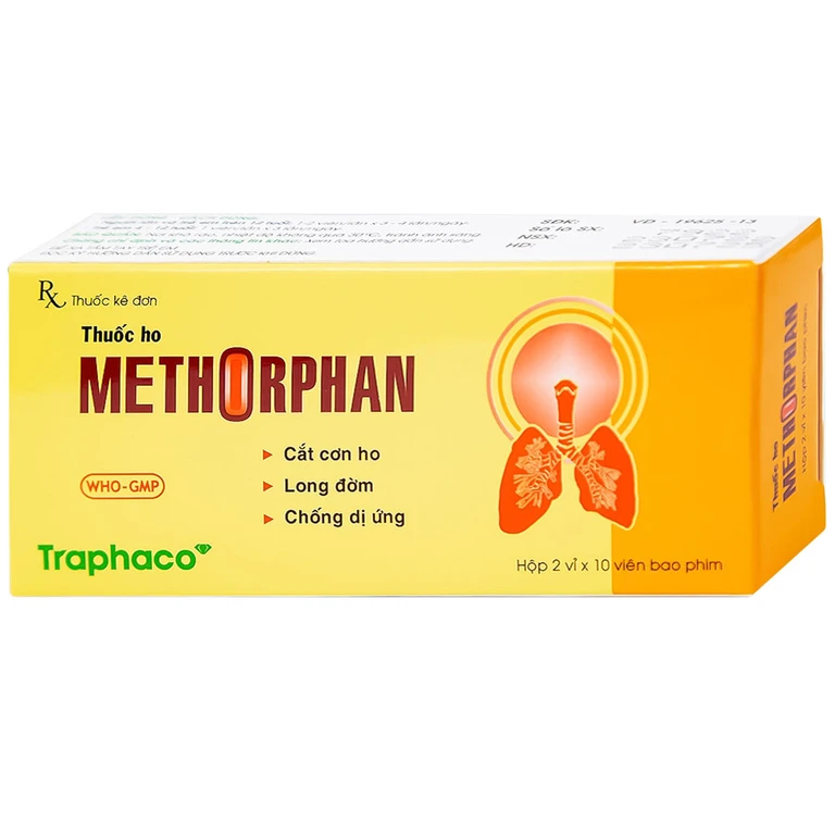 Thuốc ho Methorphan Traphaco cắt cơn ho, điều trị long đờm, chống dị ứng (2 vỉ x 10 viên).webp