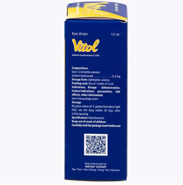 Thuốc nhỏ mắt Vitol 12ml Merap dùng cho các tình trạng khô mắt.webp