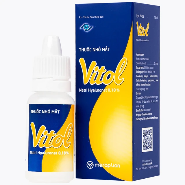 Thuốc nhỏ mắt Vitol 12ml Merap dùng cho các tình trạng khô mắt.webp
