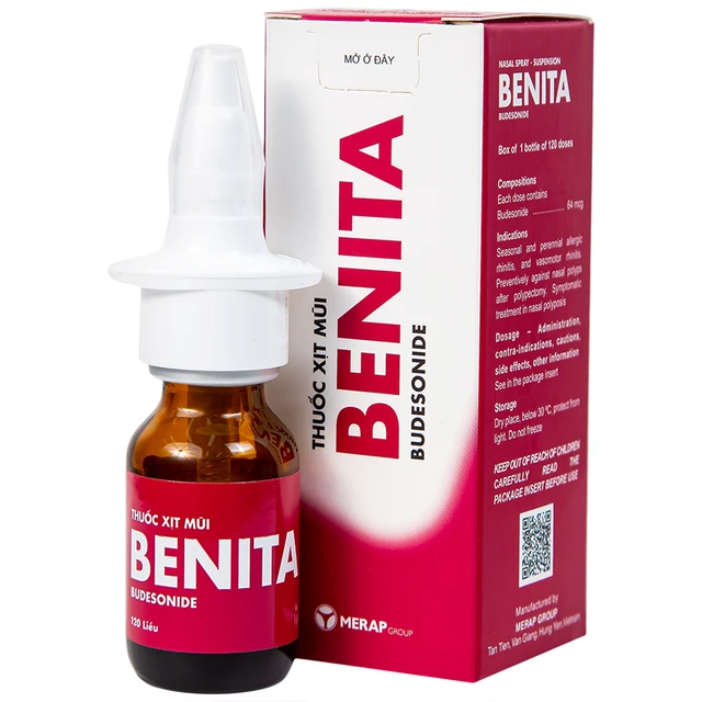 Thuốc xịt mũi Benita Merap điều trị viêm mũi dị ứng, polyp mũi (120 liều).webp