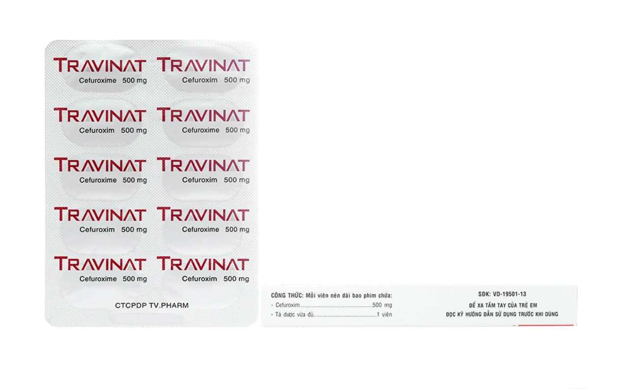 Travinat 500mg trị nhiễm khuẩn (1 vỉ x 10 viên).webp