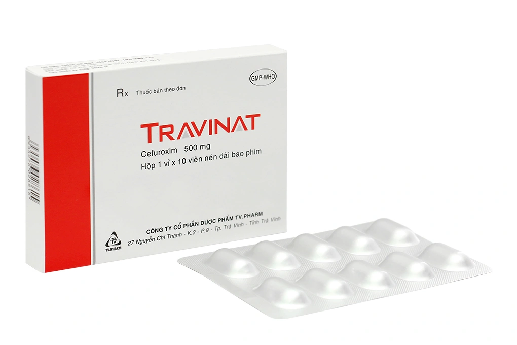 Travinat 500mg trị nhiễm khuẩn (1 vỉ x 10 viên).webp