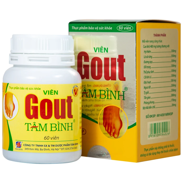 Viên Gout Tâm Bình hỗ trợ giảm triệu chứng đau do gút (60 viên).webp