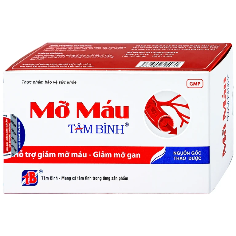 Viên hỗ trợ giảm mỡ máu mỡ gan Mỡ Máu Tâm Bình (5 vỉ x 12 viên).webp