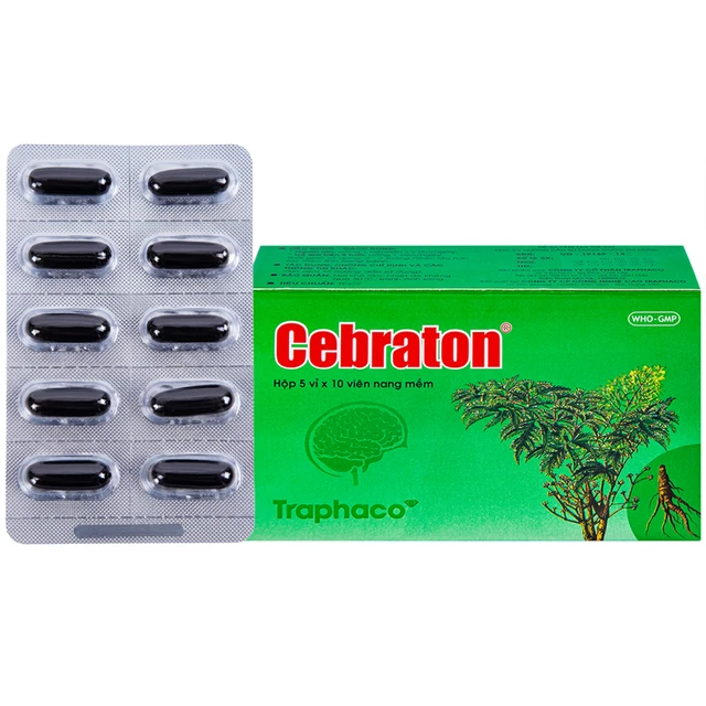 Viên nang Cebraton phòng và trị các bệnh suy giảm trí nhớ, thiểu năng tuần hoàn não (5 vỉ x 10 viên).webp