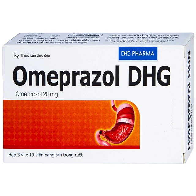 Viên nang Omeprazol DHG 20mg điều trị trào ngược dạ dày - thực quản (3 vỉ x 10 viên).webp