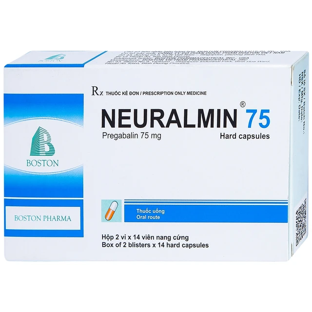 Viên nang cứng Neuralmin 75 Boston Pharma điều trị đau thần kinh, động kinh, rối loạn lo âu (2 vỉ x 14 viên).webp