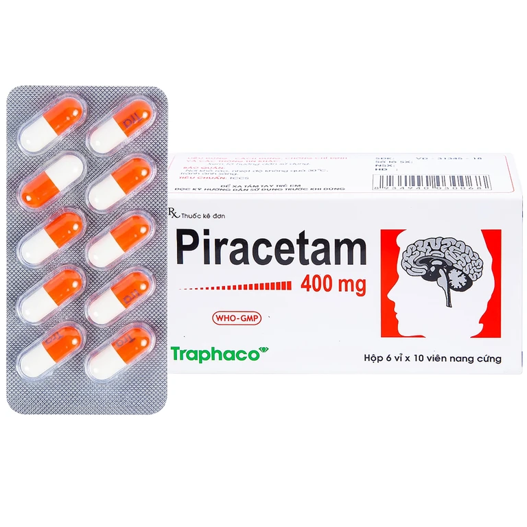 Viên nang cứng Piracetam 400mg Traphaco điều trị triệu chứng chóng mặt, suy giảm trí nhớ (6 vỉ x 10 viên).webp