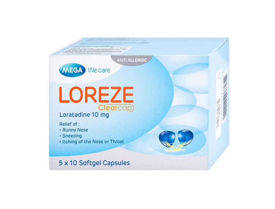 Viên nang mềm Loreze 10mg MEGA We care điều trị viêm mũi dị ứng, mày đay (5 vỉ x 10 viên).webp