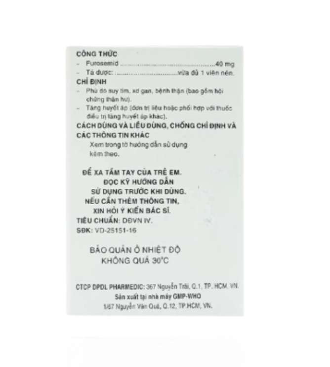 Viên nén Diurefar 40mg lợi tiểu - hạ huyết áp (10 vỉ x 12 viên).webp