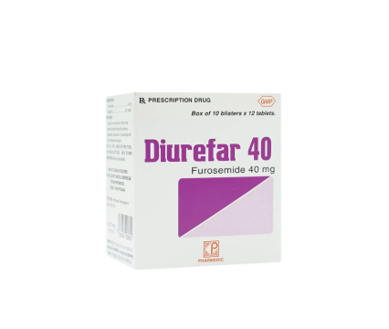 Viên nén Diurefar 40mg lợi tiểu - hạ huyết áp (10 vỉ x 12 viên).webp
