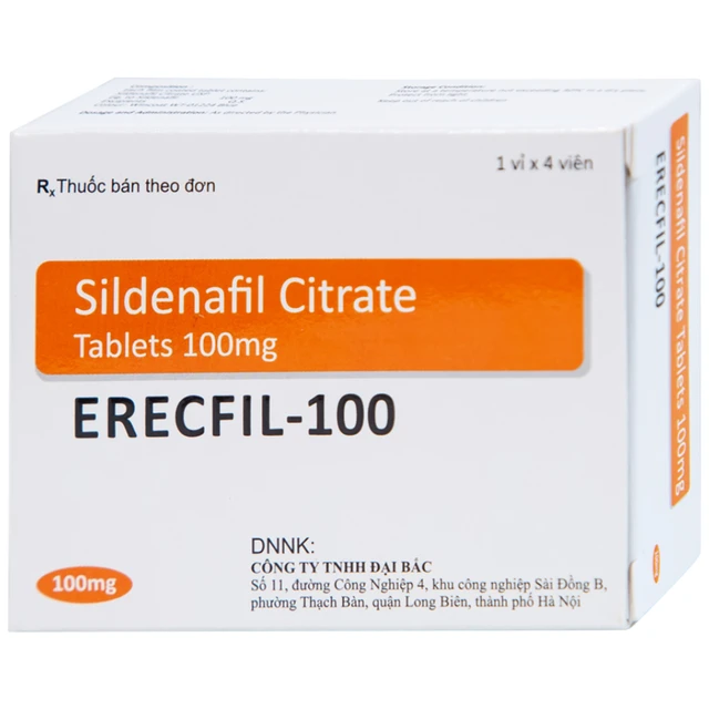 Viên nén Erecfil-100 Sildenafil Citrate điều trị rối loạn cương dương (1 vỉ x 4 viên).webp