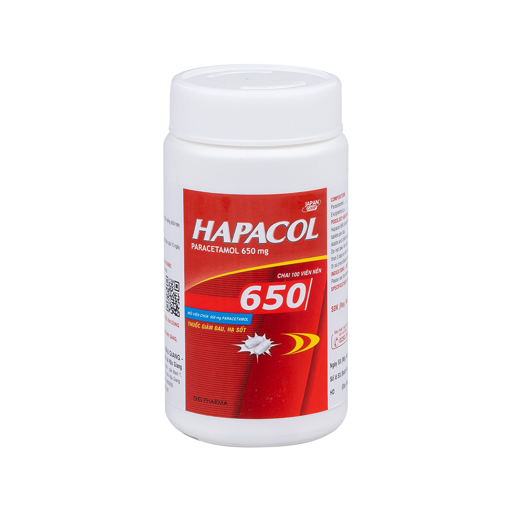 Viên nén Hapacol 650mg điều trị các triệu chứng đau đầu và sốt (chai 100 viên).png