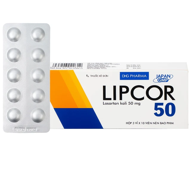Viên nén Lipcor 50 DHG Pharma điều trị tăng huyết áp (3 vỉ x 10 viên).webp