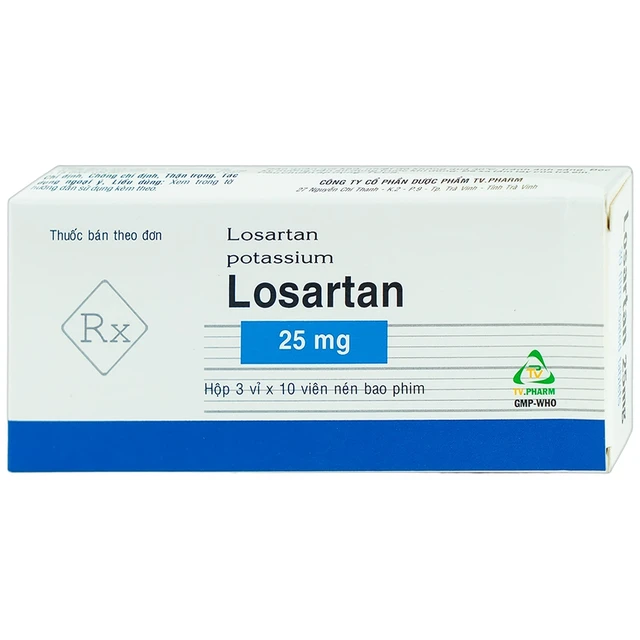 Viên nén Losartan 25mg TV.Pharm điều trị tăng huyết áp (3 vỉ x 10 viên).webp