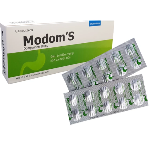 Viên nén Modom's 10mg DHG Pharma điều trị triệu chứng nôn và buồn nôn (10 vỉ x 10 viên).webp