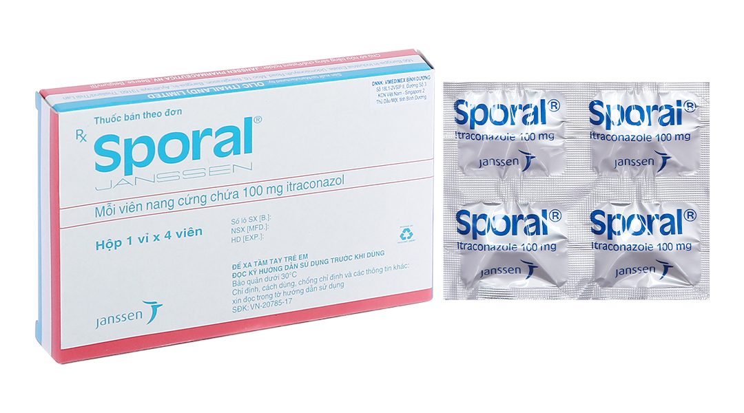 Viên nén Sporal Janssen điều trị các bệnh nấm phụ khoa, da, toàn thân (1 vỉ x 4 viên).jpg
