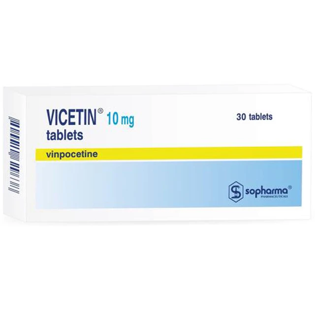 Viên nén Vicetin 10mg trị rối loạn tuần hoàn não, giảm thính lực (3 vỉ x 10 viên).webp