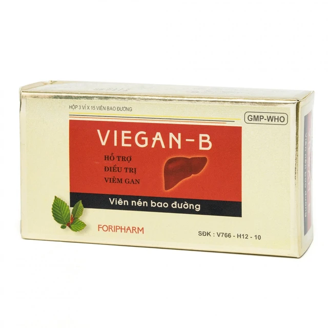Viên nén bao đường Viegan-B hạ men gan, tăng cường chức năng gan, bổ gan (3 vỉ x 15 viên).webp