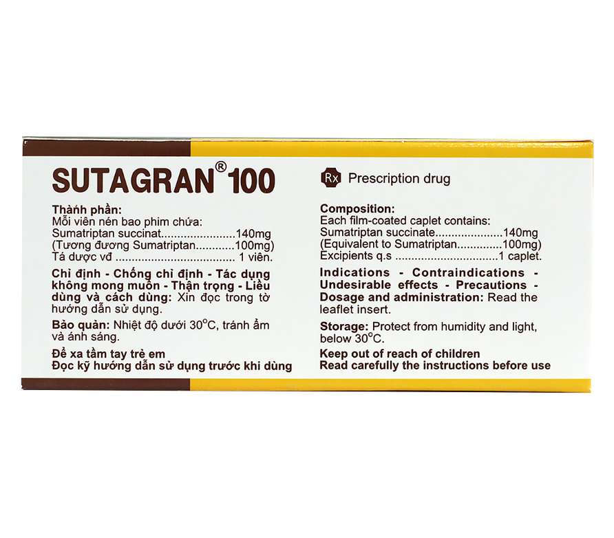 Viên nén bao phim Sutagran 100mg điều trị tích cực để cắt ngay cơn đau nửa đầu (2 vỉ x 6 viên).jpg