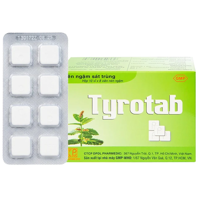 Viên ngậm Tyrotab sát khuẩn, trị viêm họng (10 vỉ x 8 viên).webp