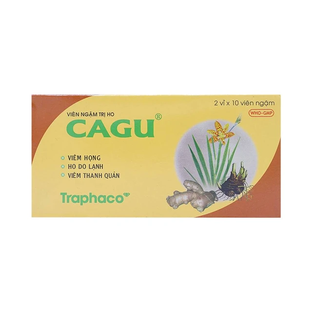 Viên ngậm trị ho Cagu giảm triệu chứng viêm họng, viêm thanh quản (2 vỉ x 10 viên).webp