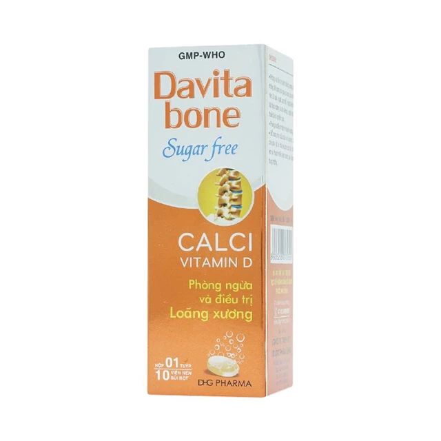 Viên sủi Davita Bone Sugar Free DHG phòng ngừa và điều trị loãng xương (10 viên).webp