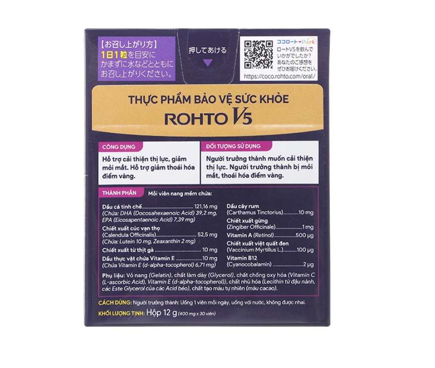 Viên uống bổ mắt Lutein, hỗ trợ cải thiện thị lực Rohto V5 ( Hộp 30 viên).webp