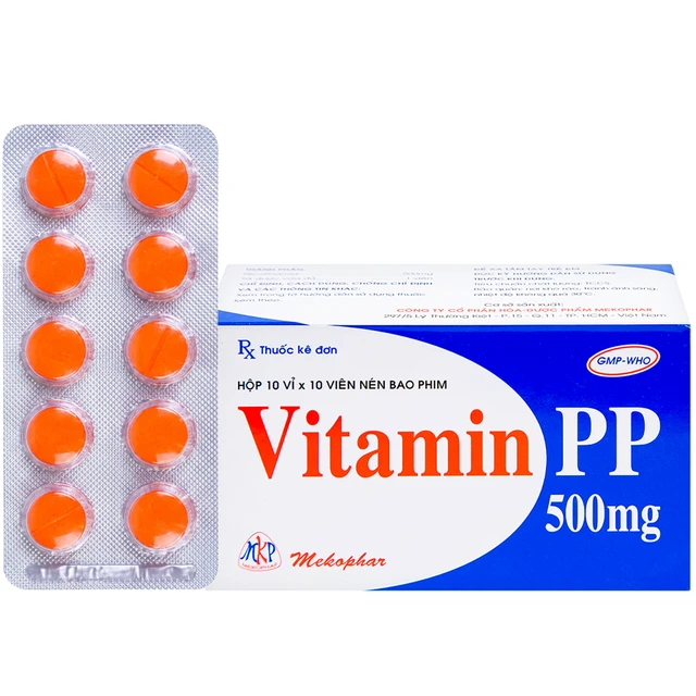 Vitamin PP 500mg Mekophar – Điều trị bệnh Pellagra (Hộp 10 vỉ x 10 viên).webp