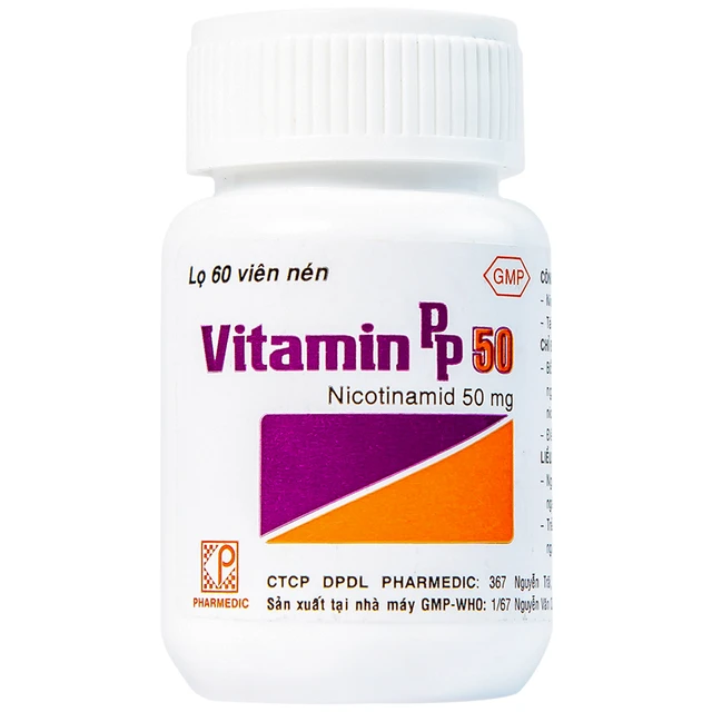 Vitamin PP 50mg Pharmedic – Phòng và điều trị bệnh Pellagra (Hộp 60 viên).webp