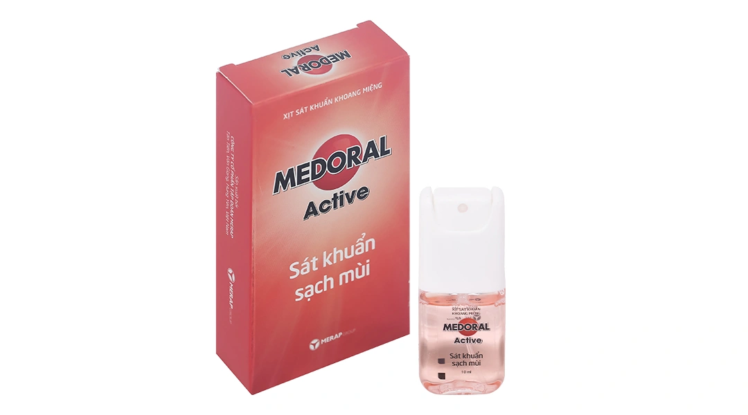 Xịt sát khuẩn khoang miệng Medoral Active giúp hơi thở thơm mát chai 10ml.webp