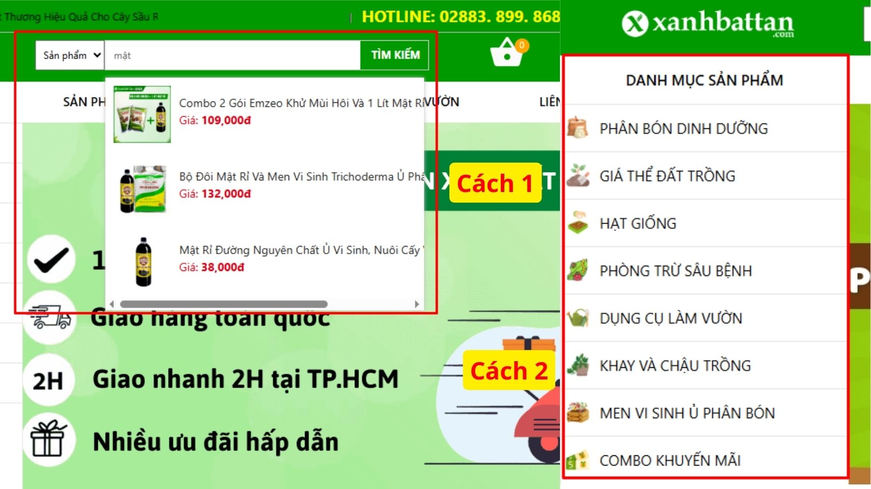 Bước 1: Tìm kiếm sản phẩm cần mua trên Website Xanh Bất Tận