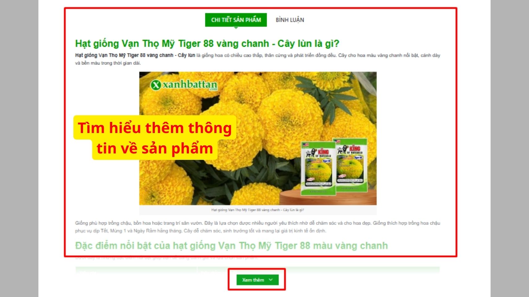 Bước 2: Xem thông tin và lựa chọn quy cách sản phẩm
