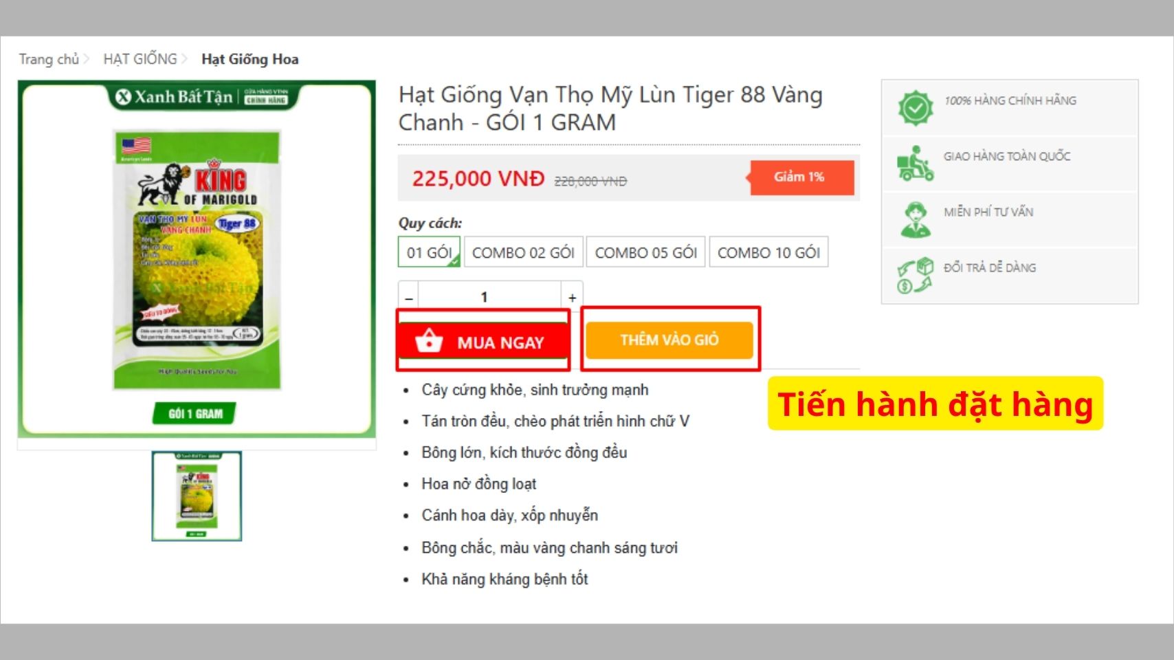 Bước 3: Thêm sản phẩm vào giỏ hàng hoặc mua ngay