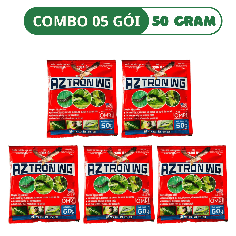 AZ TRON WG | Thuốc Trừ Sâu Sinh Học BT (Bacillus thuringiensis) - COMBO 05 GÓI (50 GRAM)