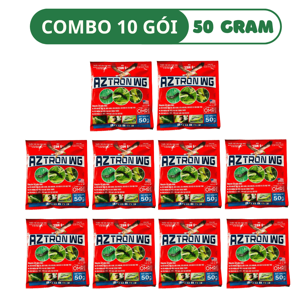 AZ TRON WG | Thuốc Trừ Sâu Sinh Học BT (Bacillus thuringiensis) - COMBO 10 GÓI (50 GRAM)