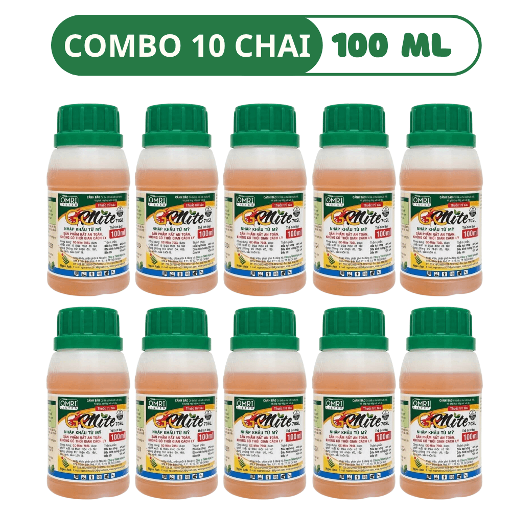 GC Mite 70SL | Đặc Trị Nhện Đỏ, Bọ Trĩ, Rầy, Rệp Sáp, Trừ Sâu Dạng Sinh Học - COMBO 10 CHAI (100 ML)
