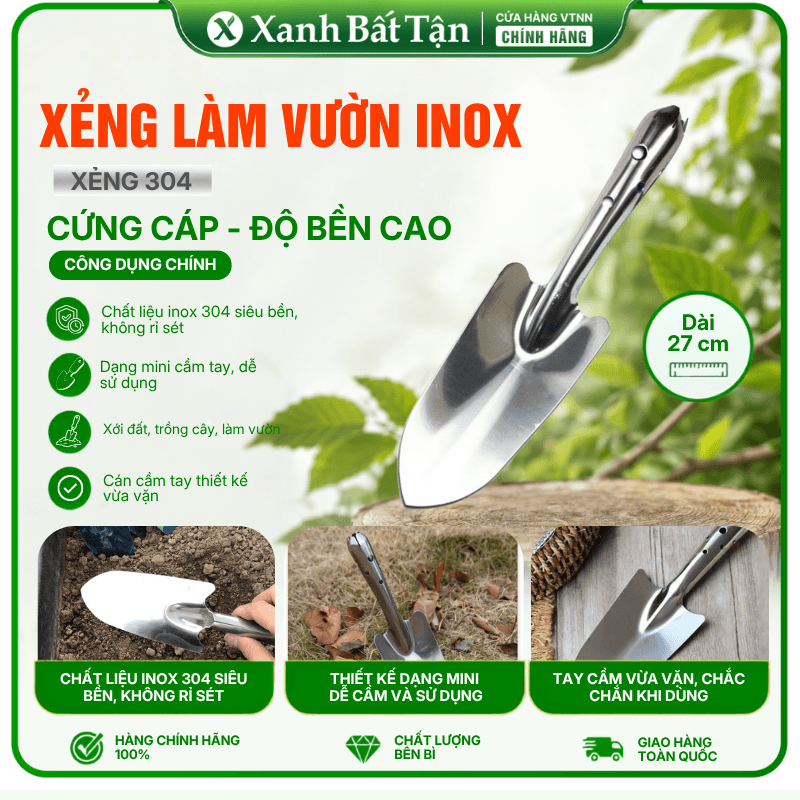 Xẻng Làm Vườn Inox Siêu Bền Dành Cho Bé Và Người Lớn
