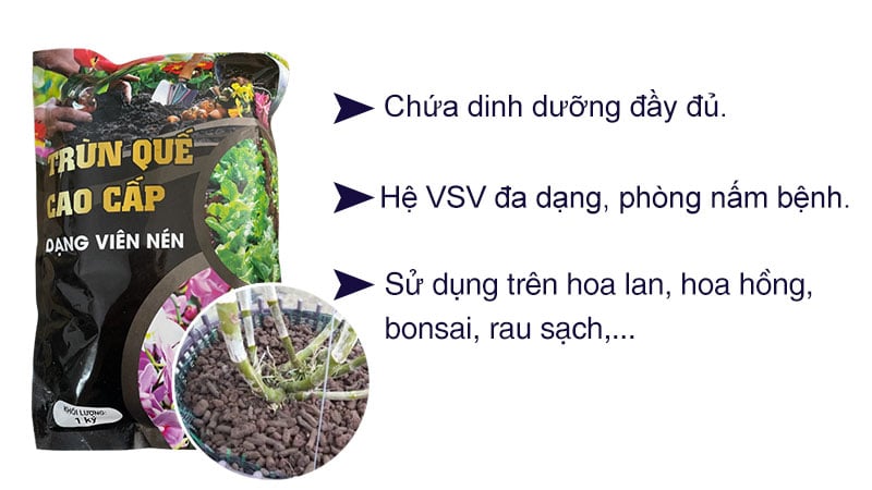 phân trùn quế nén viên cho hoa kiểng