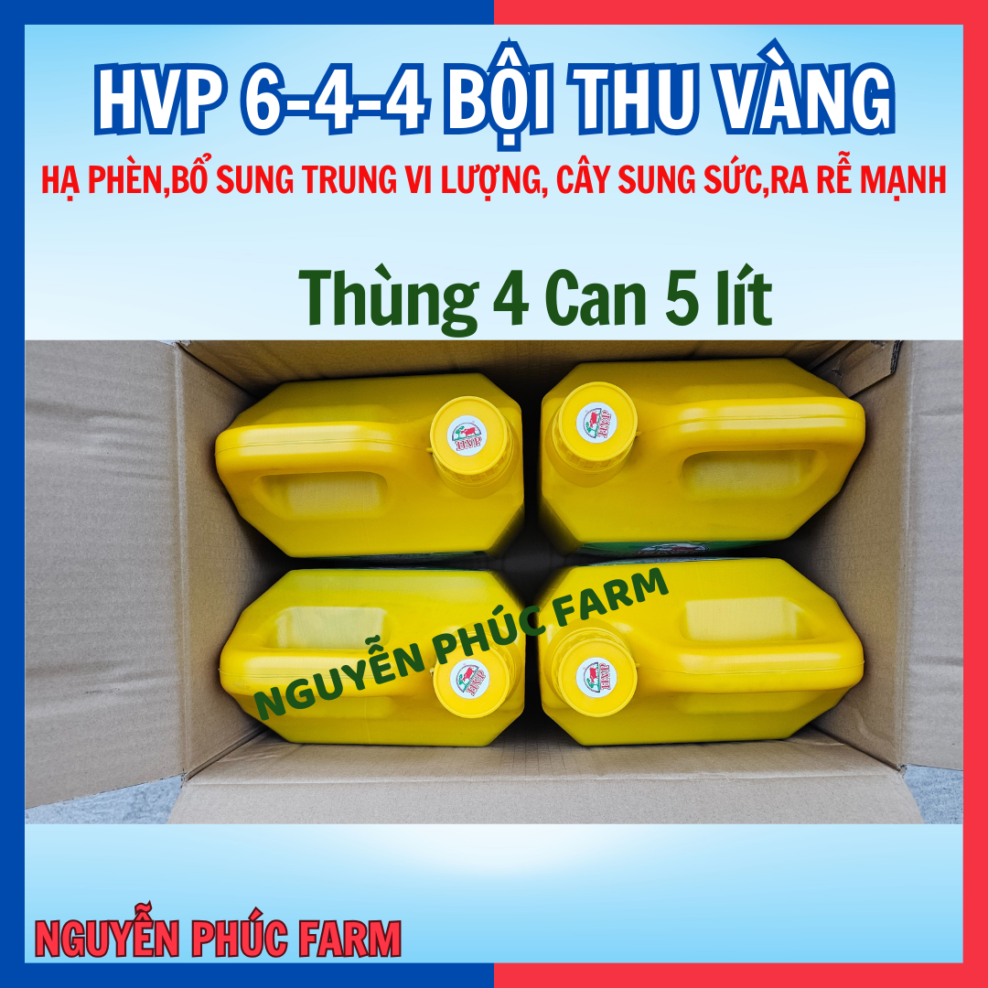[Thùng 4 can 5 lít ]Phân bón lá HVP 6-6-4 K-Humat Bội thu vàng- bổ sung NPK-trung-vi lượng