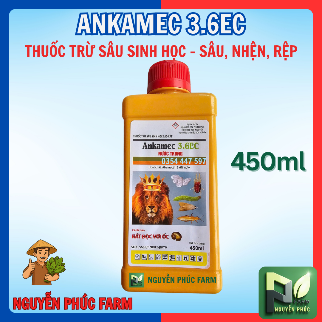 Trừ Sâu Sinh Học ANKAMEC 3.6EC (chai 450ml) Nước Trong, trừ sâu xanh , sâu tơ, rầy,rệp