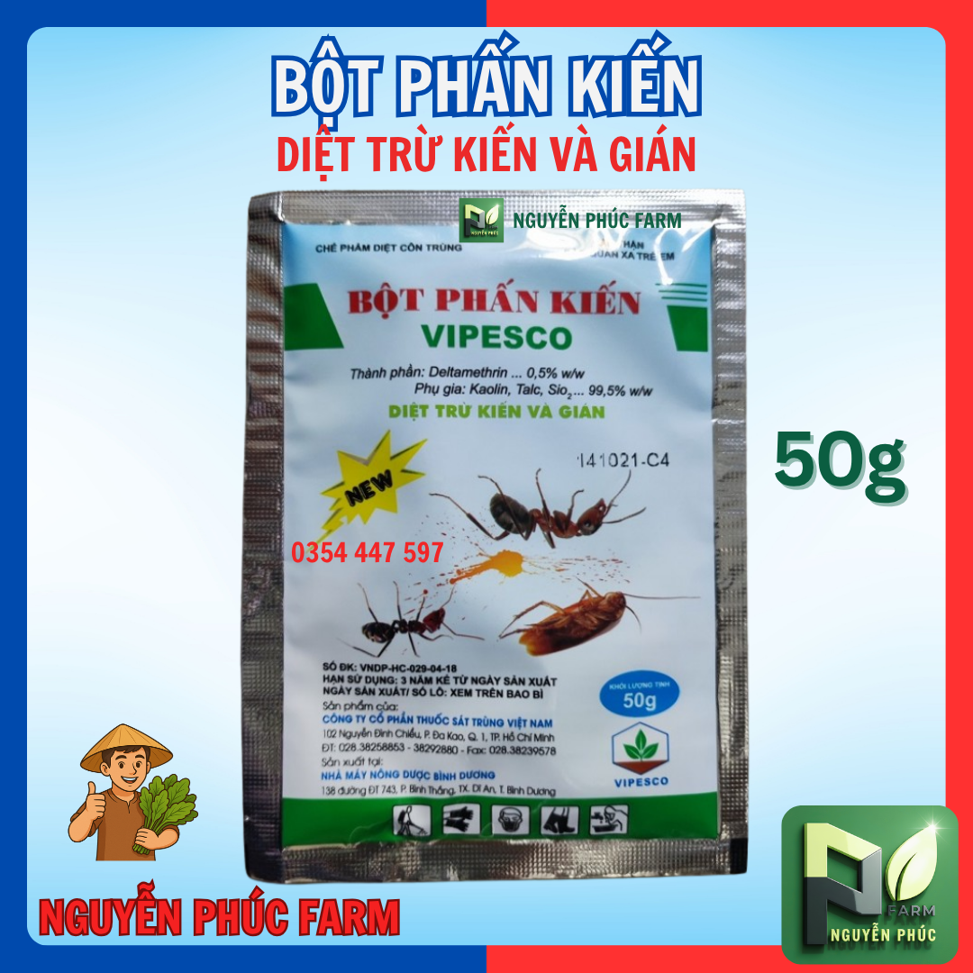 Bột Phấn Kiến VIPESCO (Túi 50gr) - tận ổ kiến gián, tiêu diệt côn trùng nhanh gọn