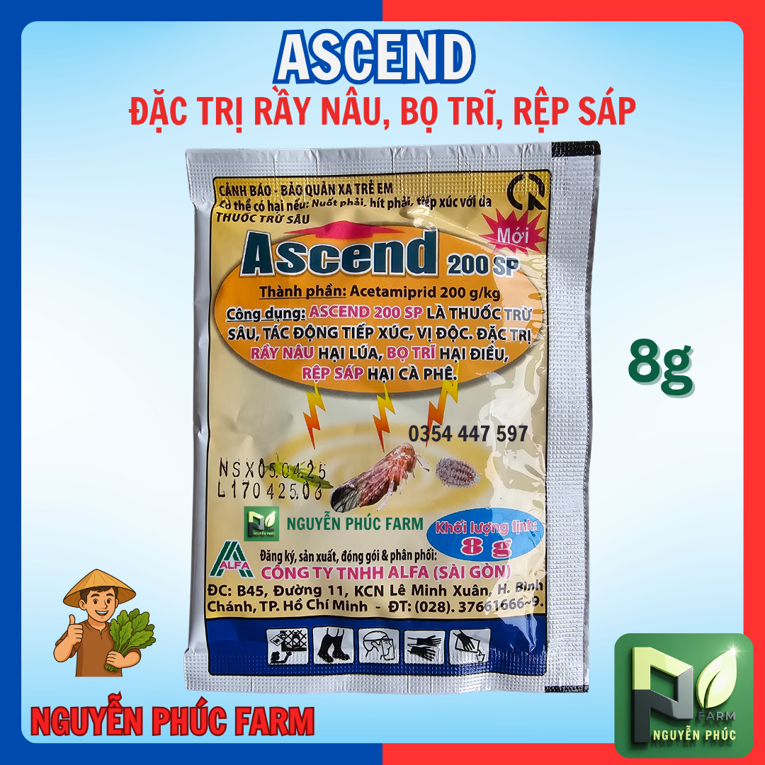 Trừ sâu Ascend 200SP gói 8g - đặc trị rầy nâu, bọ trĩ, rệp sáp