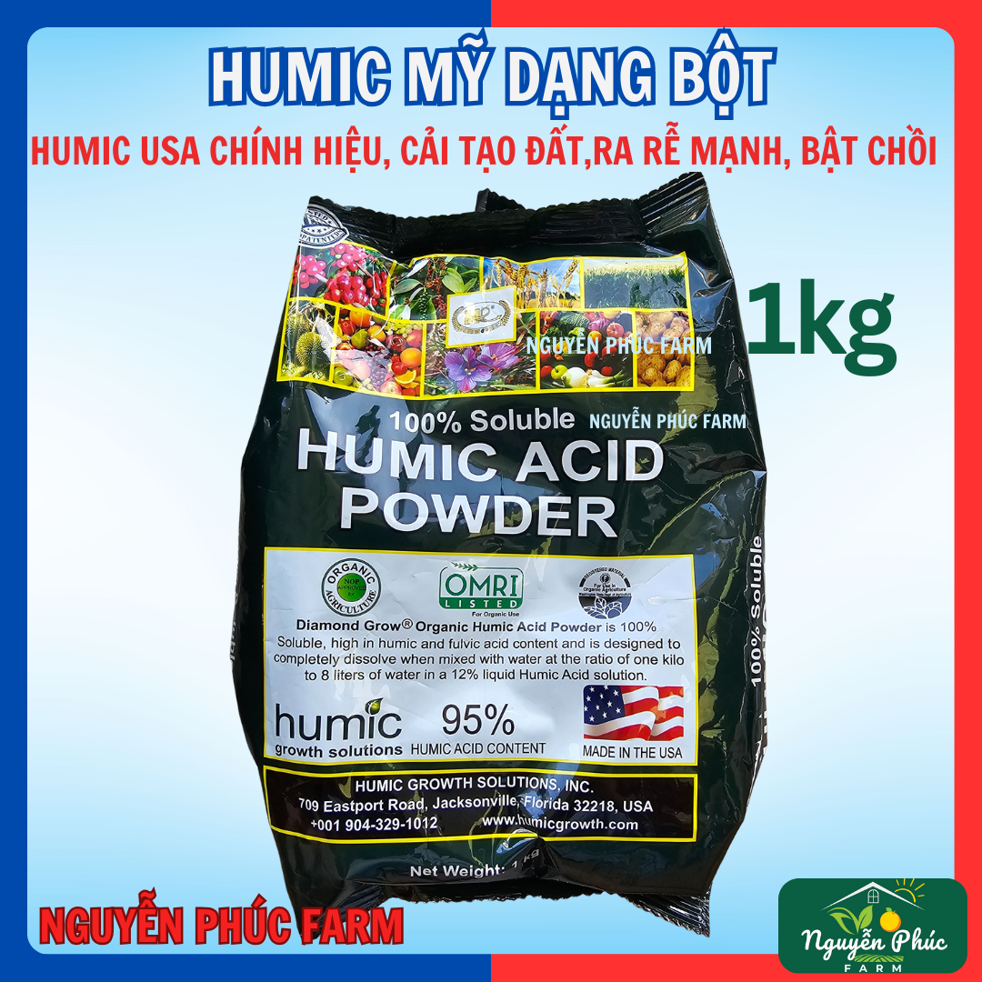 Humic Mỹ 1kg dạng bột, Phân Bón Humic USA chính hiệu, cải tạo đất, cây ra rễ mạnh, bật chồi