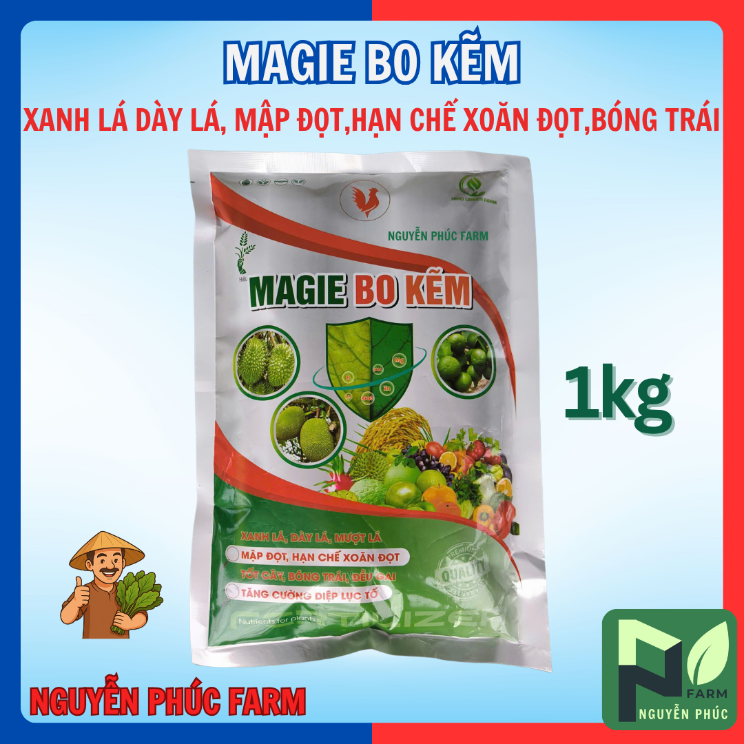 Magie Bo Kẽm gói 1kg Niko- xanh lá, dày lá, mập đọt, chống xoăn đọt, làm bóng trái, ngọt trái, chống rụng cho mai, hoa kiểng, ăn trái, lúa...